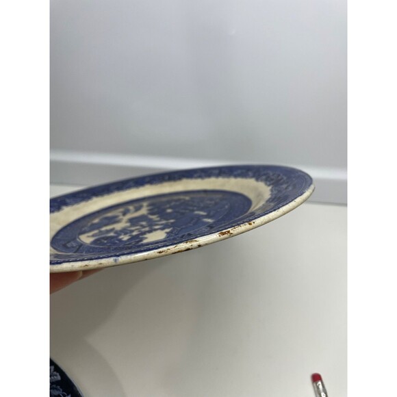 antique JC Pottery England 8" Salad Plate blue willow pattern - Picture 5 of 10